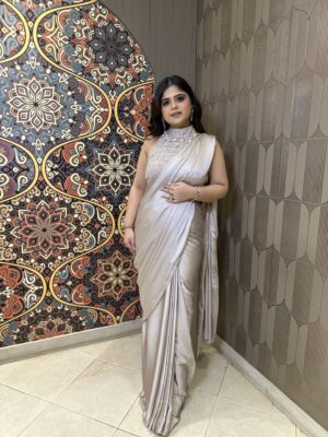 Silver Shimmer Saree with Halter Neck Blouse