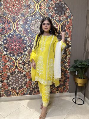 Lemon Yellow Kurta Set with Dupata