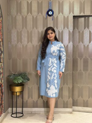 Bloom in Blue Dress/ Azure Bloom Belted Dress