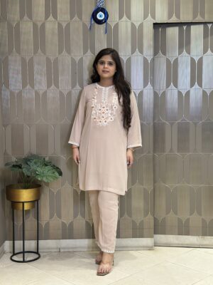 Soft Beige Embroidered Co-ord Set