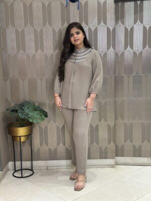Taupe Embellished Co-ord Set