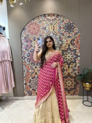 Fuchsia Drapé Saree-Lehenga Fusion