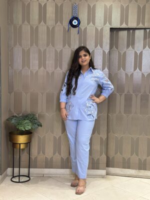 Powder Blue Fleur Mist Co-ord Set