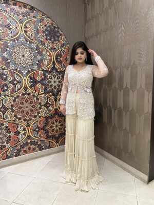 Pearl White Hand Embroidered Sharara Set