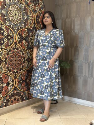 Blue Floral Midi Dress